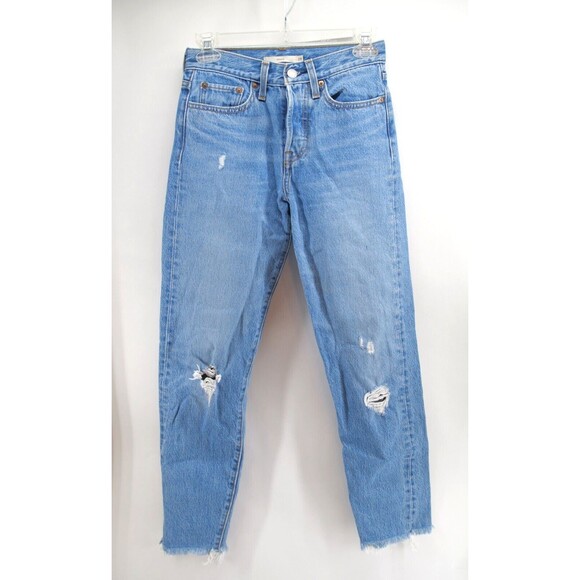 Levi's Jeans Womens 24 Wedgie Straight‎ Light Distressed Button Fly Raw Hem - Picture 1 of 13